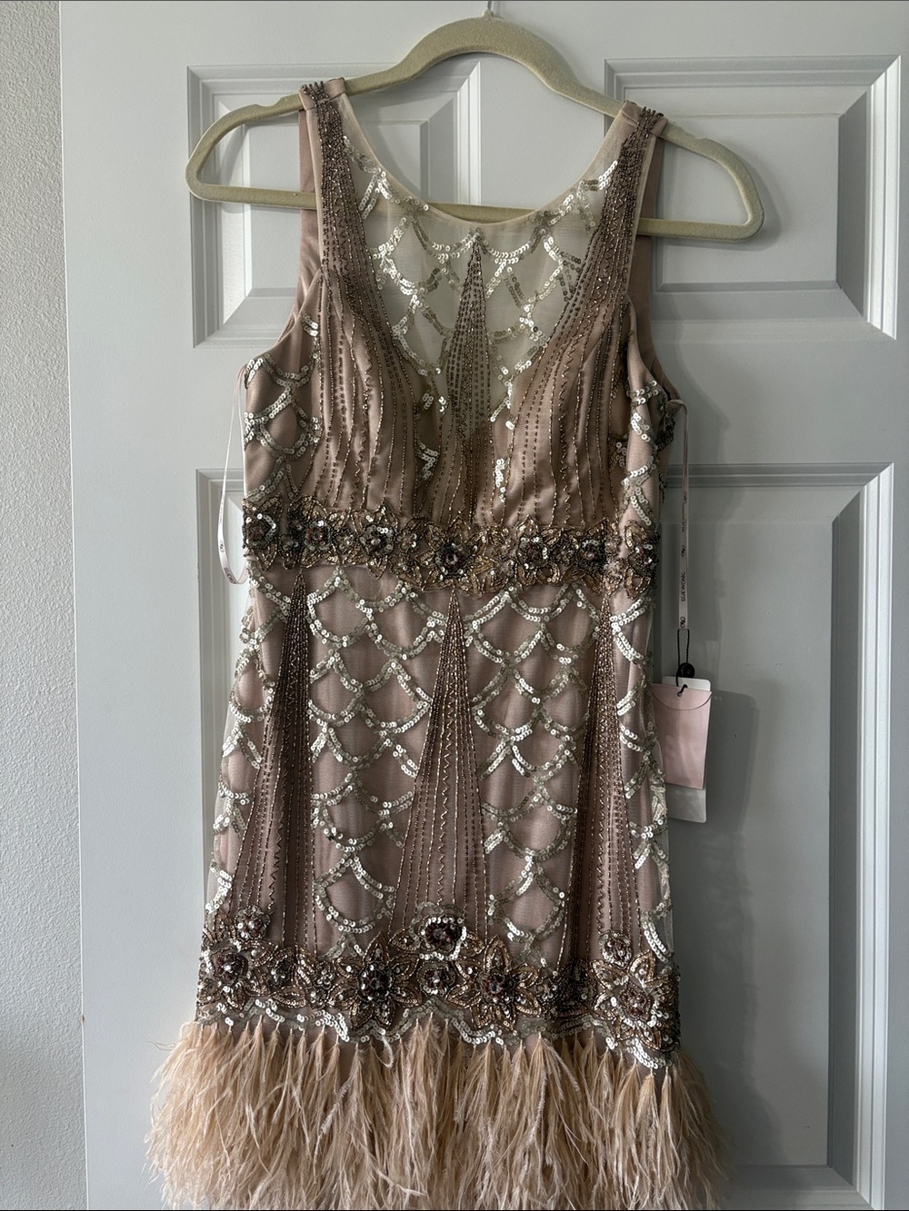 NWT Sue Wong champagne beaded flapper dress size 6 - Picture 3 of 3